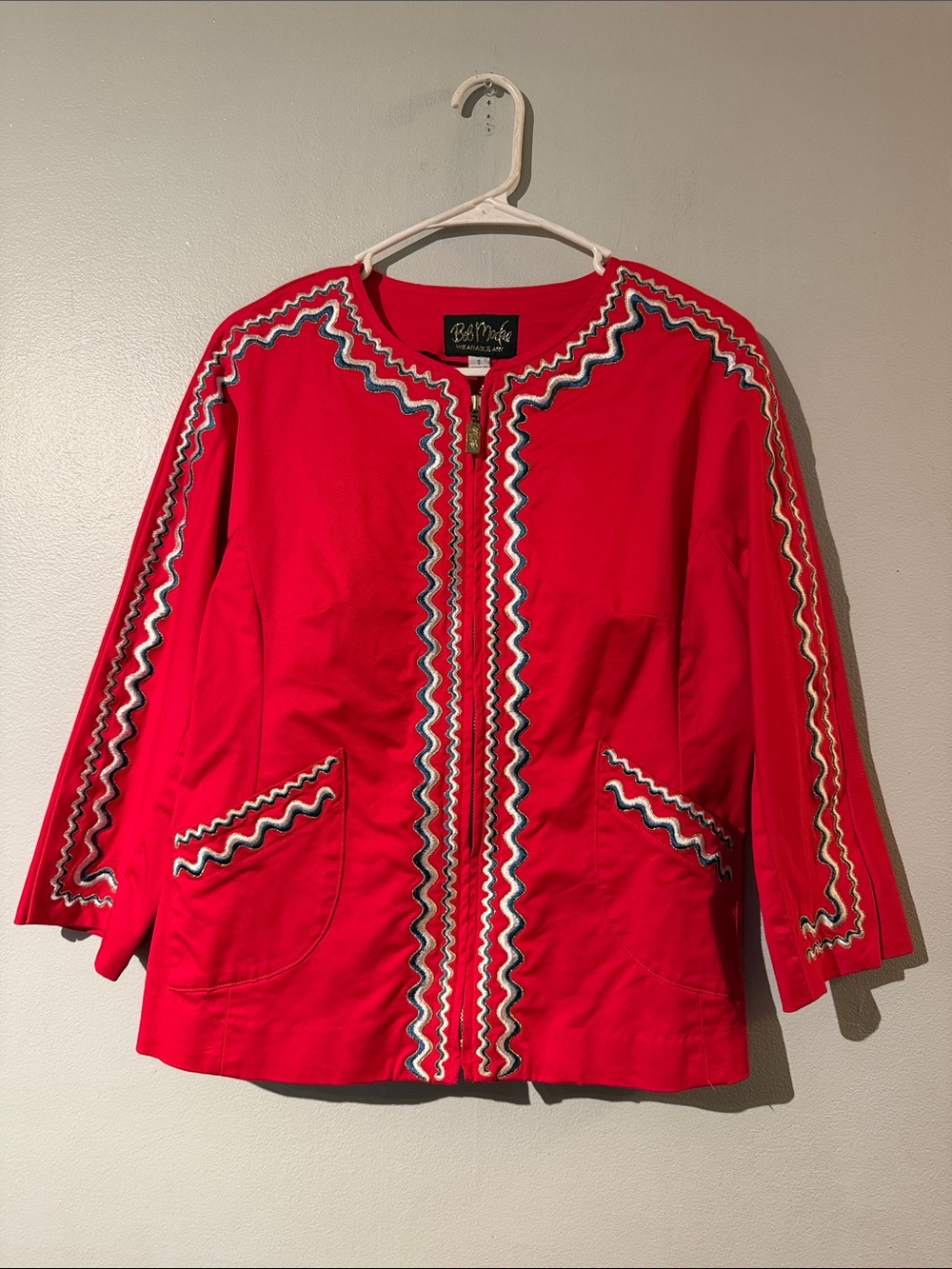 Vintage Y2k Bob Mackie Red Bomber Jacket with Embroidery